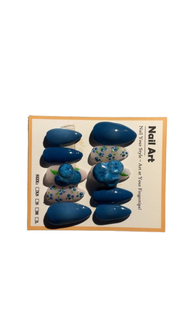 Blueberry Bliss 3D Hand-Painted Press-On Nails