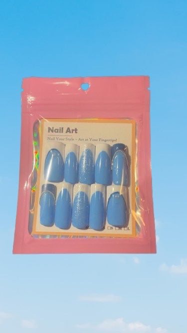 Cerulean Dream Pearl & Glitter French Press-On Nails