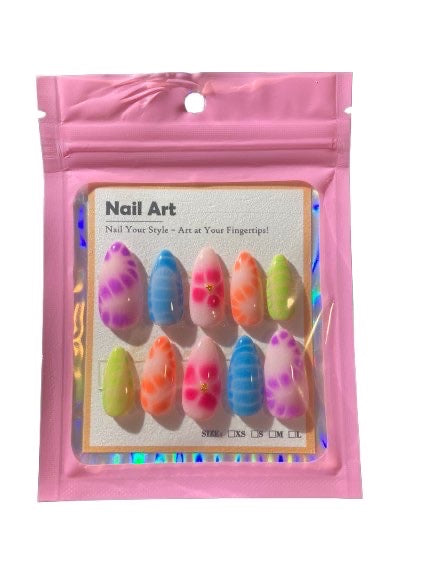 Neon Aura 3D Studded Tie-Dye Press-On Nails